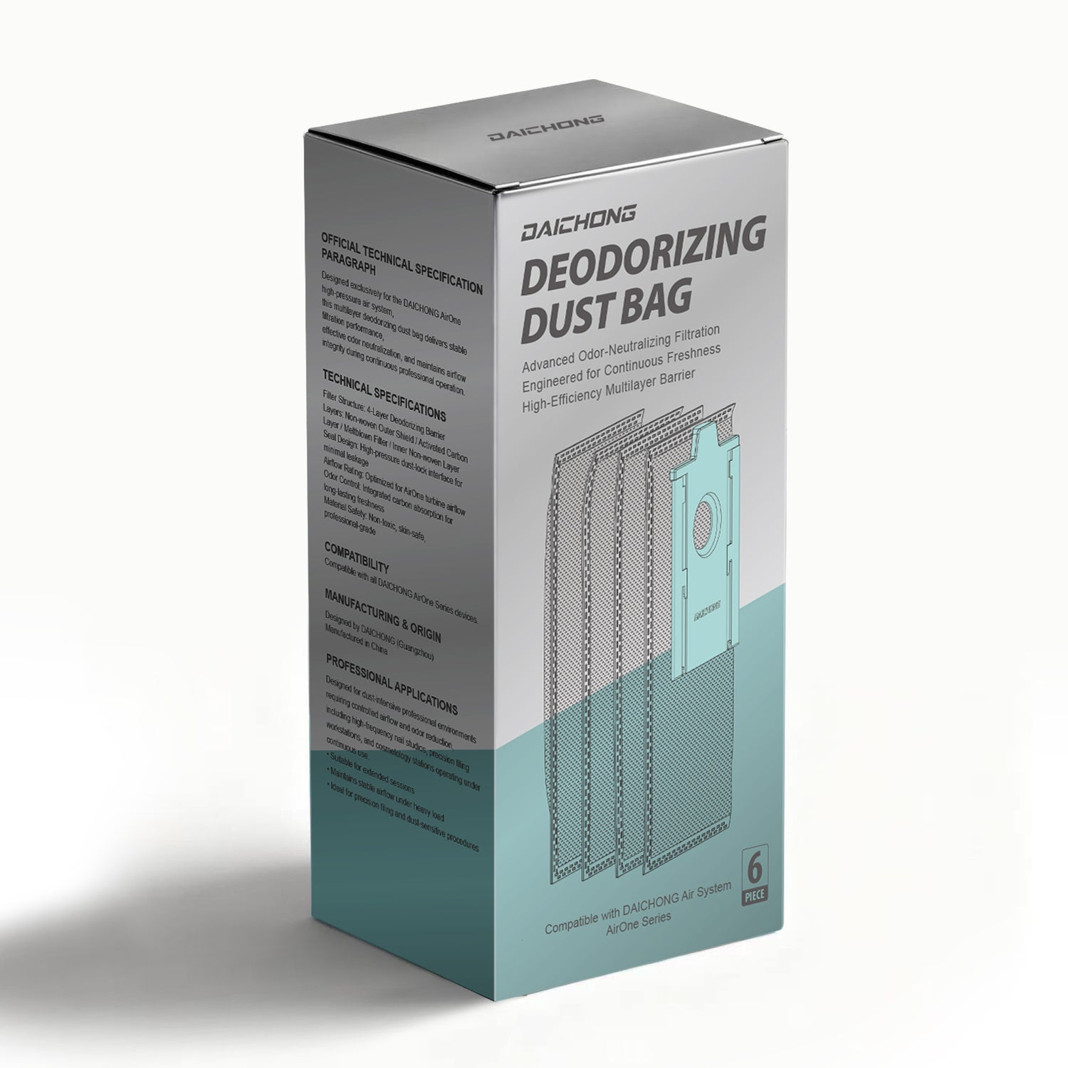 DAICHONG AirOne Deodorizing Dust Bag, High-Efficiency Filtration with Activated Carbon, Compatible with AirOne Series (6-Pack)