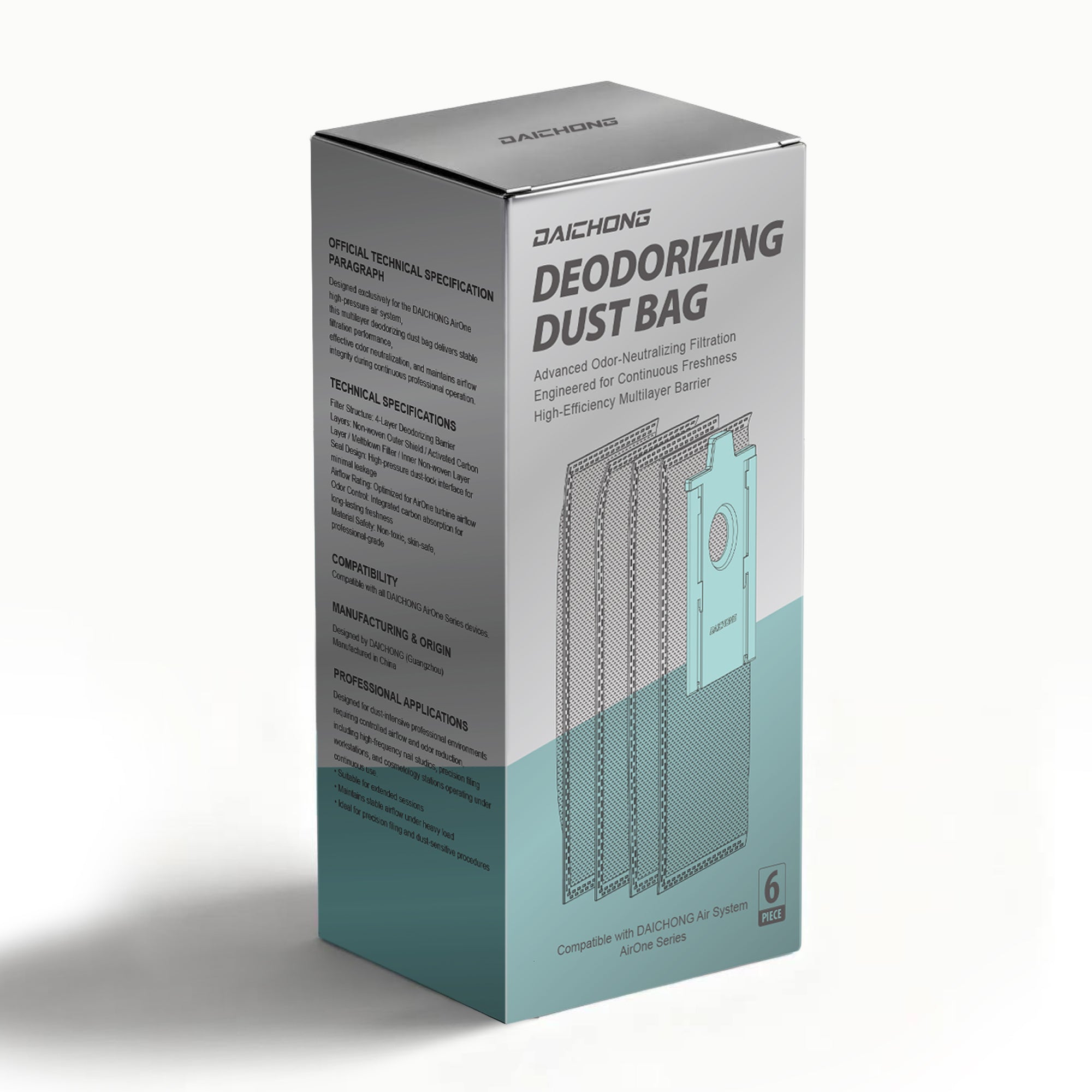 DAICHONG AirOne Deodorizing Dust Bag, High-Efficiency Filtration with Activated Carbon, Compatible with AirOne Series (6-Pack)
